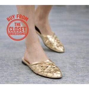 ZARA Gold Woven Metallic Flat Mules NWT